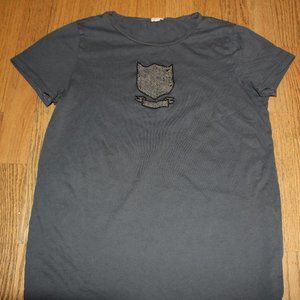 J CREW GREY TWEED PATCH SHORT SLEEVE SHIRT TOP L